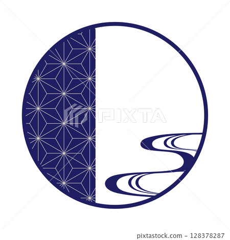 Japanese-style circular frame (summer, hemp leaf pattern) 128378287