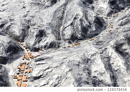 石見銀山公園停車場內設置的銀色週邊景觀模型 石見銀山公園停車場內設置的銀色週邊景觀模型 128378416