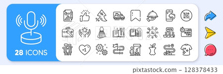 Instruction info, Quick tips and Bike path line icons. Interest rate, AI generate, Inflation icons. Pack of Dress, Report document, Microphone icon. Vector 128378433