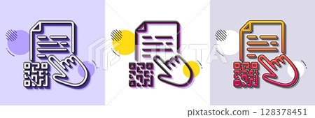 Qr code line icon. Halftone dotted pattern. Gradient icon with grain shadow. Scan barcode sign. Certificate document symbol. Line qr code icon. Various designs. Vector 128378451