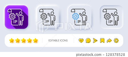 Settings blueprint line icon. Neumorphic, Flat shadow, 3d buttons. Engineering cogwheel tool sign. Cog gear symbol. Line settings blueprint icon. Social media icons. Vector 128378528