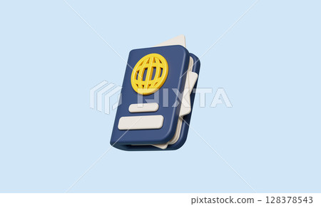 Passport Icon for Airplane Travel . 3D Rendering. 128378543