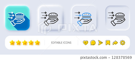 Food delivery line icon. Neumorphic, Flat shadow, 3d buttons. Burger meal sign. Catering service symbol. Line food delivery icon. Social media icons. Vector Food delivery line icon. Neumorphic, Flat shadow, 3d buttons. Burger meal sign. Catering service symbol. Line food delivery icon. Social media icons. Vector 128378569