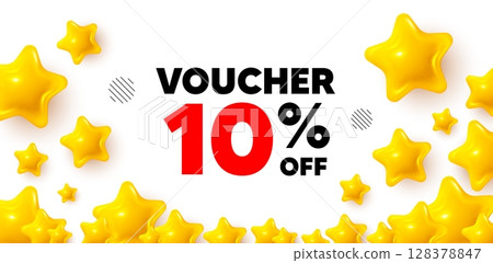 Coupon winner banner with 3d stars. Golden stars banner. Voucher 10 percent off sale. Special offer coupon sign. Black friday discount symbol. Review rate background. Vector Coupon winner banner with 3d stars. Golden stars banner. Voucher 10 percent off sale. Special offer coupon sign. Black friday discount symbol. Review rate background. Vector 128378847