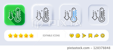 Low thermometer line icon. Neumorphic, Flat shadow, 3d buttons. Temperature diagnostic sign. Fever measuring symbol. Line low thermometer icon. Social media icons. Vector Low thermometer line icon. Neumorphic, Flat shadow, 3d buttons. Temperature diagnostic sign. Fever measuring symbol. Line low thermometer icon. Social media icons. Vector 128378848