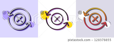 Reject refresh line icon. Halftone dotted pattern. Gradient icon with grain shadow. Decline update sign. Rotation arrow. Line reject refresh icon. Various designs. Vector 128378855