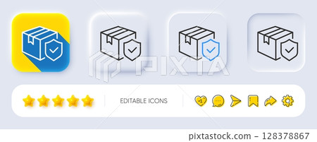 Parcel insurance line icon. Neumorphic, Flat shadow, 3d buttons. Risk coverage sign. Package delivery protection symbol. Line parcel insurance icon. Social media icons. Vector Parcel insurance line icon. Neumorphic, Flat shadow, 3d buttons. Risk coverage sign. Package delivery protection symbol. Line parcel insurance icon. Social media icons. Vector 128378867
