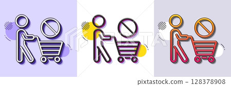 Stop shopping line icon. Halftone dotted pattern. Gradient icon with grain shadow. No panic buying sign. Man with shopping cart symbol. Line stop shopping icon. Various designs. Vector Stop shopping line icon. Halftone dotted pattern. Gradient icon with grain shadow. No panic buying sign. Man with shopping cart symbol. Line stop shopping icon. Various designs. Vector 128378908