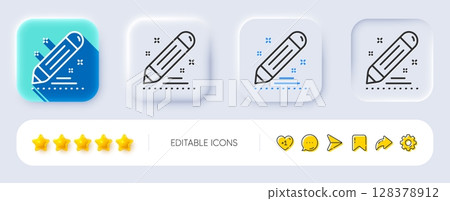 Brand contract line icon. Neumorphic, Flat shadow, 3d buttons. Pencil sign. Edit social marketing report symbol. Line brand contract icon. Social media icons. Vector 128378912