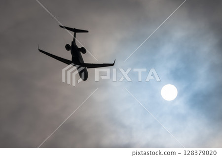 Sendai Airport in the morning, airplane taking off, Natori City, Miyagi Prefecture 128379020