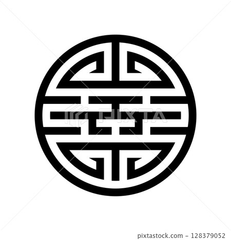Chinese shou symbol, or longevity symbol. The circular shape symbolizes the immortality of the Taoist heavens. Chinese shou symbol, or longevity symbol. The circular shape symbolizes the immortality of the Taoist heavens. 128379052