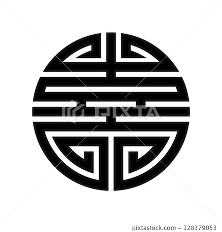 Chinese shou symbol, or longevity symbol. The circular shape symbolizes the immortality of the Taoist heavens. Chinese shou symbol, or longevity symbol. The circular shape symbolizes the immortality of the Taoist heavens. 128379053