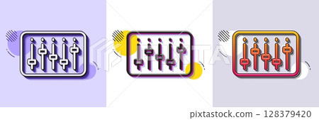 DJ controller line icon. Halftone dotted pattern. Gradient icon with grain shadow. Music sound sign. Musical device symbol. Line dJ controller icon. Various designs. Vector 128379420