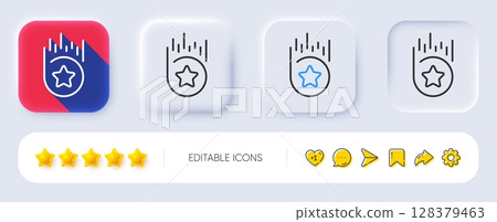 Loyalty star line icon. Neumorphic, Flat shadow, 3d buttons. Bonus points. Discount program symbol. Line loyalty star icon. Social media icons. Vector 128379463