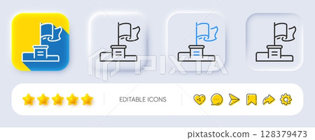 Winner flag line icon. Neumorphic, Flat shadow, 3d buttons. Goal success sign. Leader symbol. Line winner flag icon. Social media icons. Vector Winner flag line icon. Neumorphic, Flat shadow, 3d buttons. Goal success sign. Leader symbol. Line winner flag icon. Social media icons. Vector 128379473