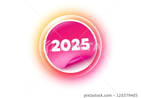 2025 sticker orange gradient. Paper offer price tag. 2025 year icon. Event schedule annual date. 2025 annum planner. Sticker label. Grain dots effect. Vector 128379485