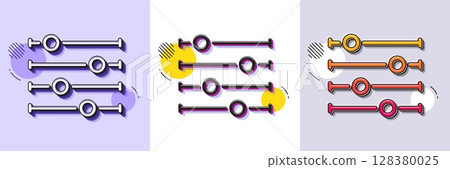 Filter line icon. Halftone dotted pattern. Gradient icon with grain shadow. Control bar sign. Volume balance symbol. Line filter icon. Various designs. Vector 128380025