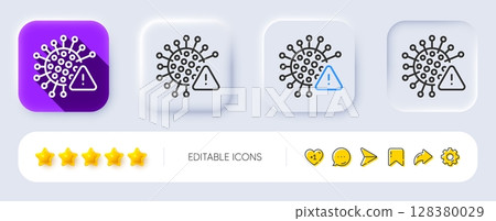 Coronavirus line icon. Neumorphic, Flat shadow, 3d buttons. Covid virus sign. Infection alert symbol. Line covid virus icon. Social media icons. Vector Coronavirus line icon. Neumorphic, Flat shadow, 3d buttons. Covid virus sign. Infection alert symbol. Line covid virus icon. Social media icons. Vector 128380029
