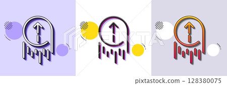 Swipe up line icon. Halftone dotted pattern. Gradient icon with grain shadow. Scrolling arrow sign. Landing page scroll symbol. Line swipe up icon. Various designs. Vector 128380075