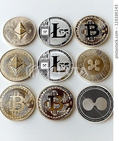 A collection of coins with the letters L, E, and B on them 128380143