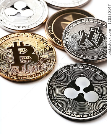 A collection of coins with the letters B, N, and R on them 128380147