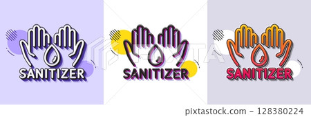 Hand sanitizer line icon. Halftone dotted pattern. Gradient icon with grain shadow. Sanitary cleaning sign. Washing hands symbol. Line hand sanitizer icon. Various designs. Vector Hand sanitizer line icon. Halftone dotted pattern. Gradient icon with grain shadow. Sanitary cleaning sign. Washing hands symbol. Line hand sanitizer icon. Various designs. Vector 128380224