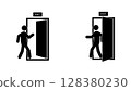 Set of stick figures, movement along the emergency exit stairs, vector illustration. 128380230