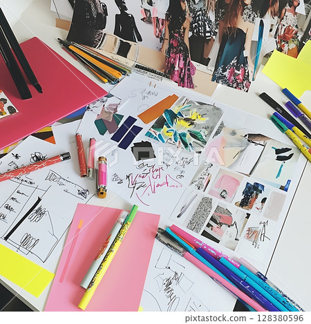 A table with a lot of pens and markers A table with a lot of pens and markers 128380596