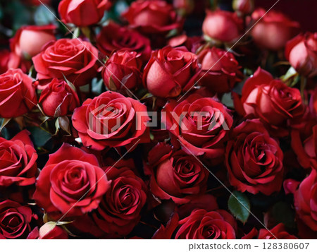 一束深紅色玫瑰的特寫 128380607