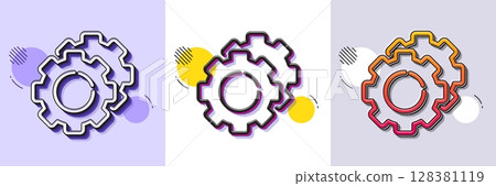 Settings gears line icon. Halftone dotted pattern. Gradient icon with grain shadow. Cogwheel sign. Working process symbol. Line settings gears icon. Various designs. Vector Settings gears line icon. Halftone dotted pattern. Gradient icon with grain shadow. Cogwheel sign. Working process symbol. Line settings gears icon. Various designs. Vector 128381119