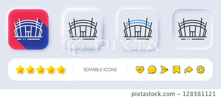 Arena stadium line icon. Neumorphic, Flat shadow, 3d buttons. Sport complex sign. Championship building symbol. Line arena stadium icon. Social media icons. Vector 128381121