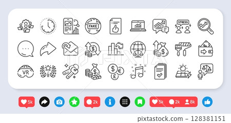 Lawyer, Time and Keys line icons pack. Social media: share, comment, like icons. Magistrates court, Online statistics, Teamwork web icon. Fake news, Paint roller, Musical note pictogram. Vector Lawyer, Time and Keys line icons pack. Social media: share, comment, like icons. Magistrates court, Online statistics, Teamwork web icon. Fake news, Paint roller, Musical note pictogram. Vector 128381151