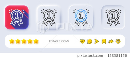Reward Medal line icon. Neumorphic, Flat shadow, 3d buttons. Winner achievement or Award symbol. Glory or Honor sign. Line reward icon. Social media icons. Vector 128381156