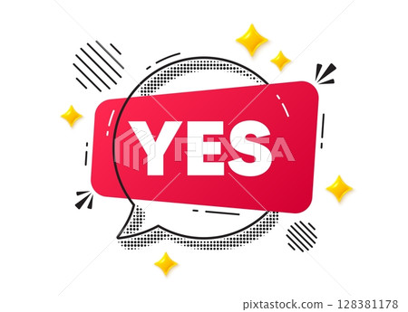 Yes chat speech bubble. Social media concept. Yes text tag. Approved ok message. Done or Good deal symbol. Red chat message. Offer speech bubble. Glare 3d stars. Vector Yes chat speech bubble. Social media concept. Yes text tag. Approved ok message. Done or Good deal symbol. Red chat message. Offer speech bubble. Glare 3d stars. Vector 128381178