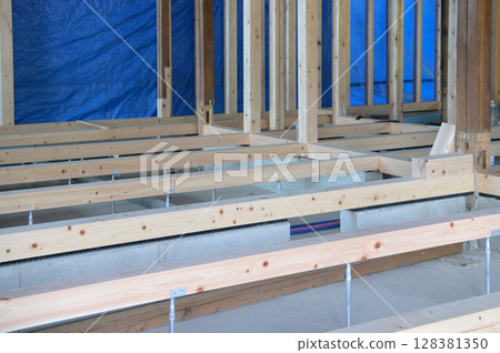 Under the floor during home renovation 128381350