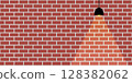 Orange brick wall and orange light from lamp vector. 128382062