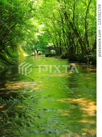 Takekiri Valley in summer (stream walk, Usa City, vertical composition) 128382159
