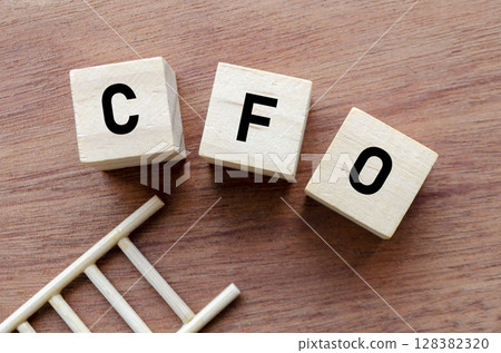 CFO Label on Wooden Cubes Indicating Financial Authority CFO Label on Wooden Cubes Indicating Financial Authority 128382320