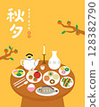 Illustration of a traditional Chuseok offering table 128382790