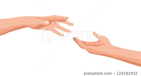 Two hands reaching for each other. Reaching hands giving and receiving help. Illustration. Two hands reaching for each other. Reaching hands giving and receiving help. Illustration. 128382932