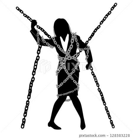 Female businesswoman bound by chains 128383228