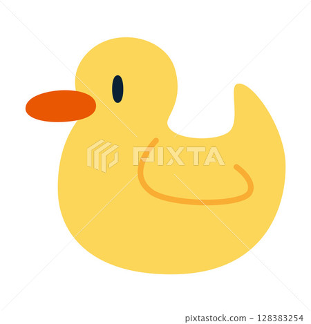 Cute yellow rubber duck, classic bath toy for kids. Trendy modern vector illustration isolated on white background, hand drawn, flat design Cute yellow rubber duck, classic bath toy for kids. Trendy modern vector illustration isolated on white background, hand drawn, flat design 128383254