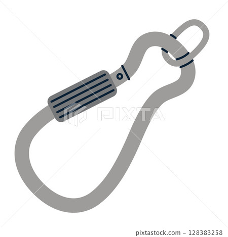 Sturdy metal carabiner with screw lock, suitable for secure gear attachment. Trendy modern vector illustration isolated on white background, hand drawn, flat design 128383258
