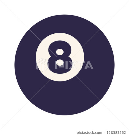 Black eight ball, symbol of pool game and mystical Magic 8 Ball used for fortune telling. Trendy modern vector illustration isolated on white, hand drawn, flat design 128383262