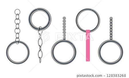 Set of metal key rings, keychain and connectors for bag and accessories. Trendy modern vector illustration isolated on white background, hand drawn, flat design 128383268