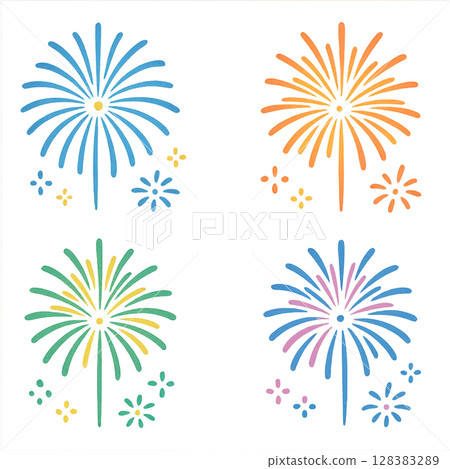 五彩繽紛的煙火向量插圖集 128383289