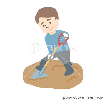 一名男子使用鏟子的插圖 128383504