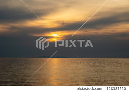 Cloudy summer sunset, Acharavi, Corfu, Greece 128383530