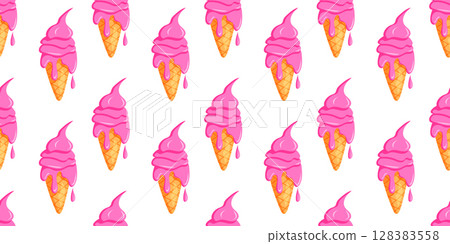 Icecream pattern with pink and purple ice cream cones and popsicles Icecream pattern with pink and purple ice cream cones and popsicles 128383558