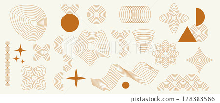 Aesthetic line elements set with geometric patterns and swirls 128383566